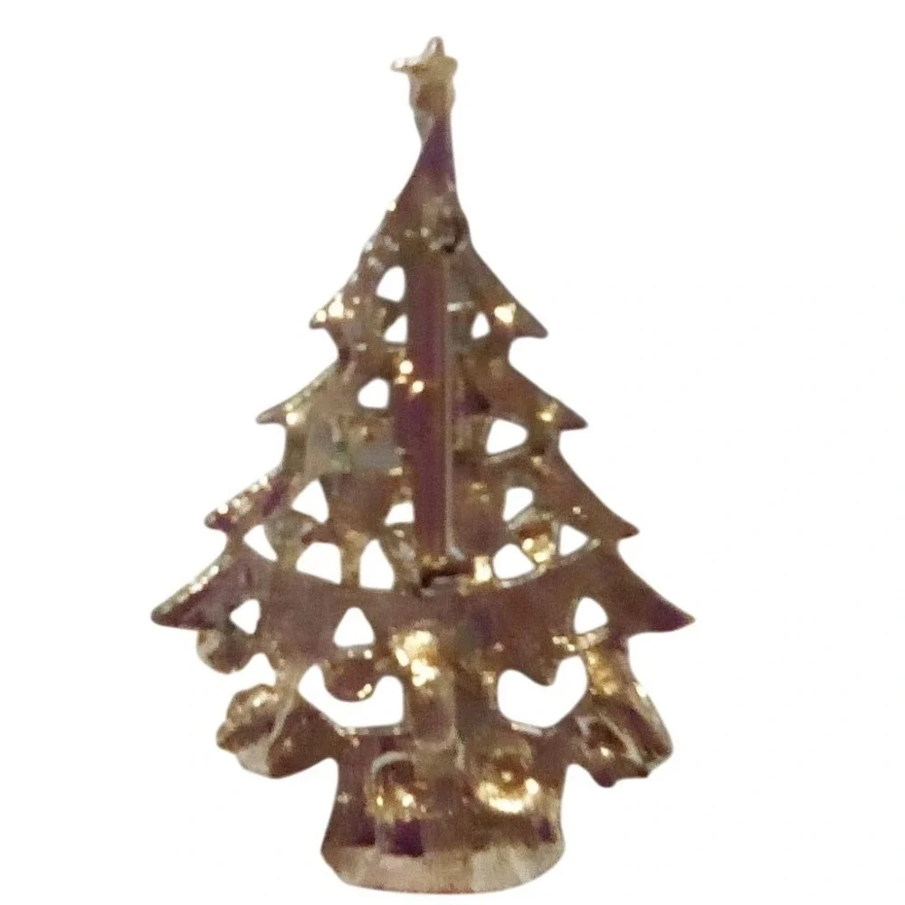 Vintage Red &Green Enamel Rhinestones Christmas Tree, Brooch